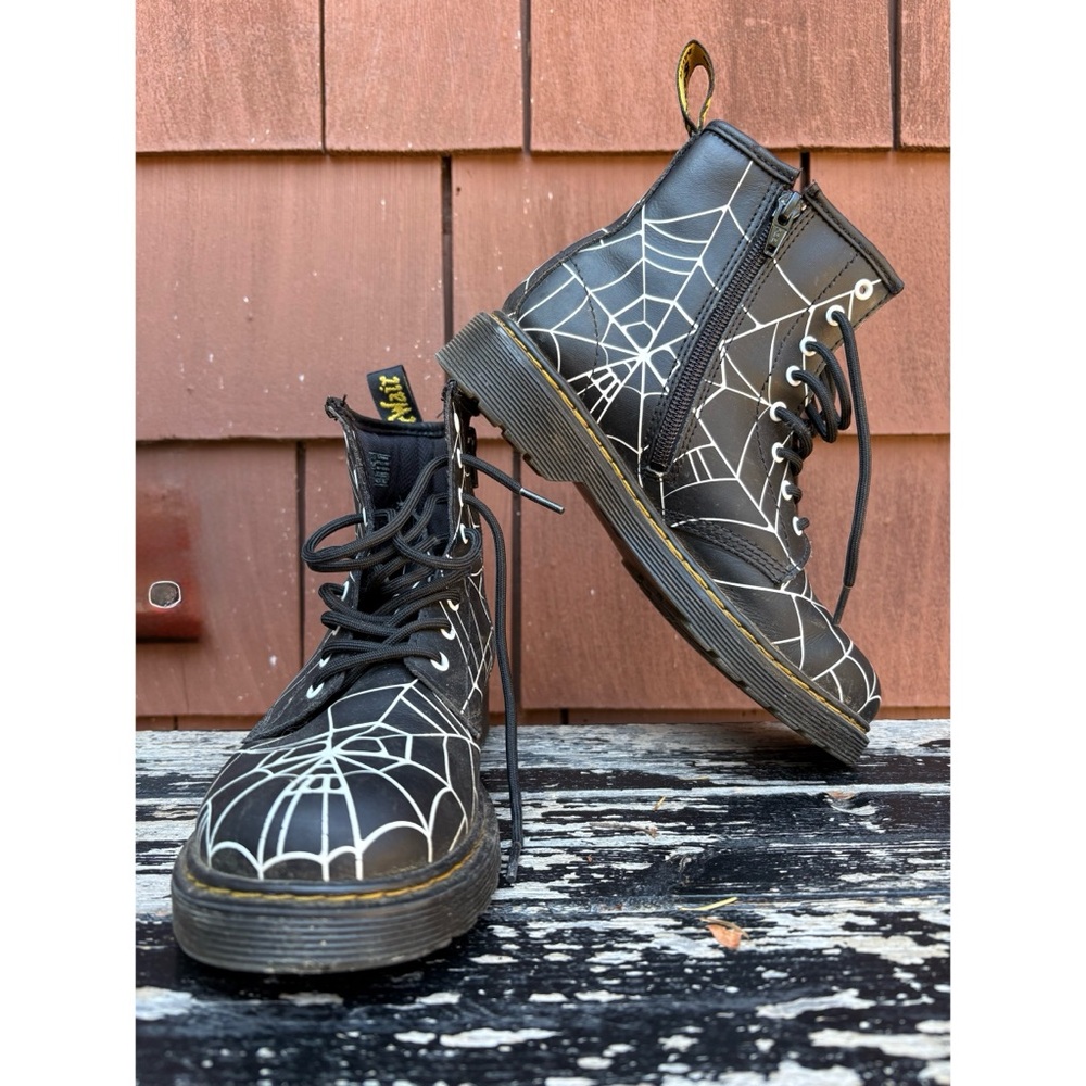 Dr Martens Black Spider Web combat zipper laced Boots 5